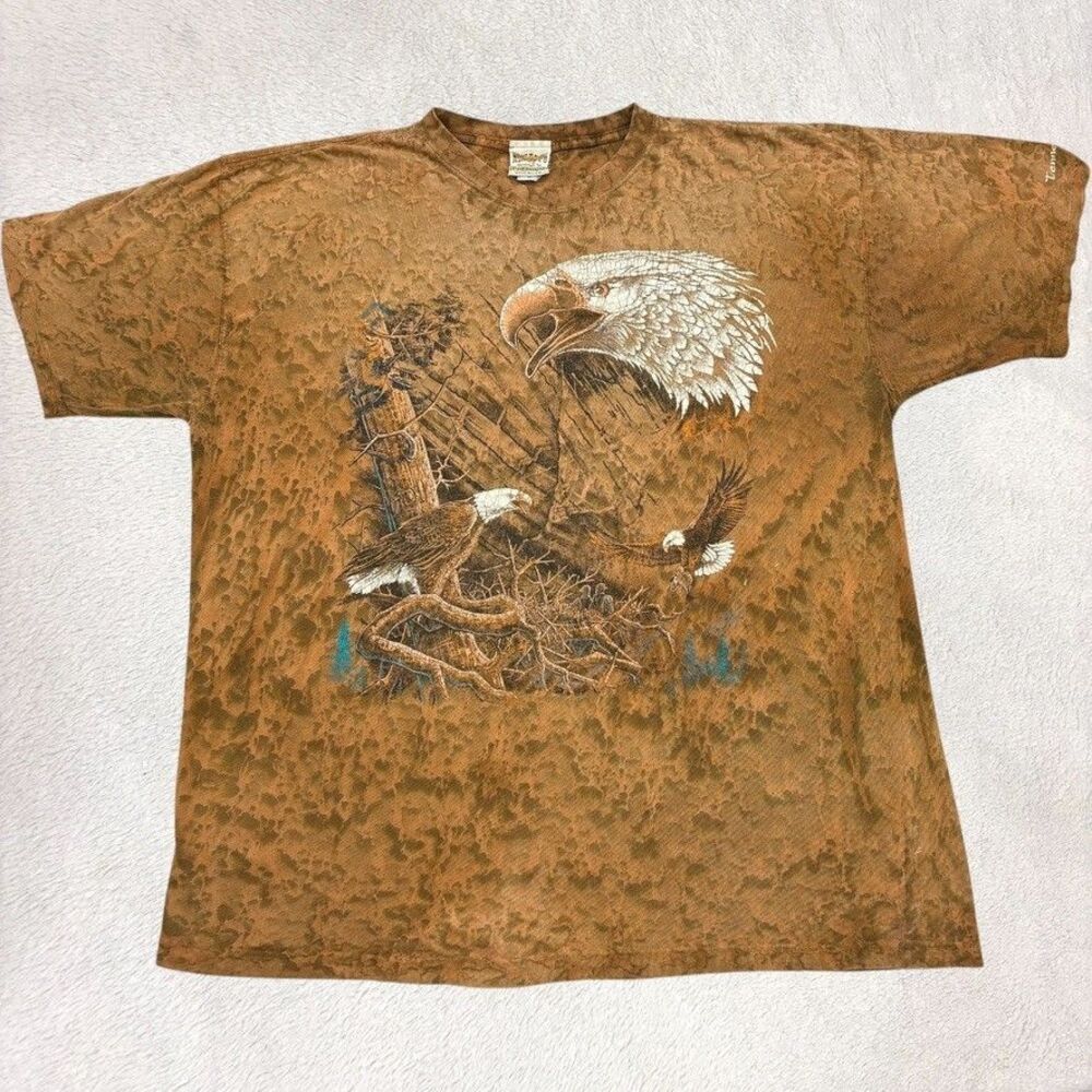 Vintage Rag Tops Eagle Shirt AOP Mens XL Brown Eagle Made In USA Woods Graphic